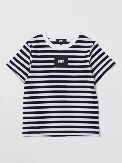 Dkny Kids' 条纹印花棉t恤 In White