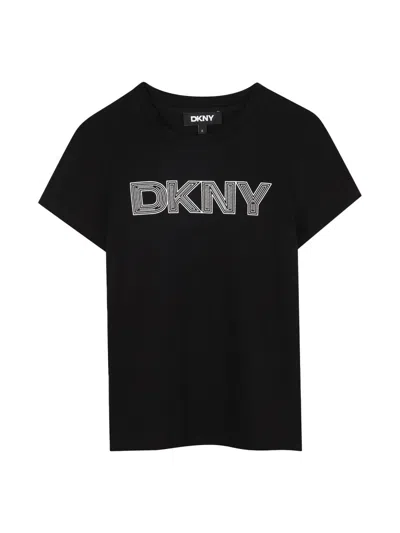 Dkny Logo Mini T-shirt For Girls In Black