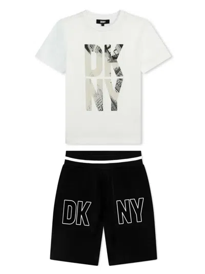 Dkny Kids' Logo-print Cotton Tracksuit Set In White