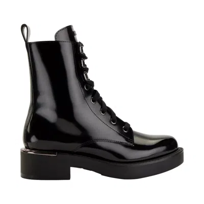 Dkny Talma Lace-up Combat Boot High Shine Calf Black K3390379 Women's