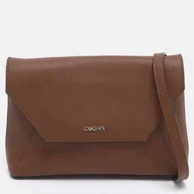 Pre-owned Dkny Tan Leather Bryant Park Envelope Crossbody Bag In Brown