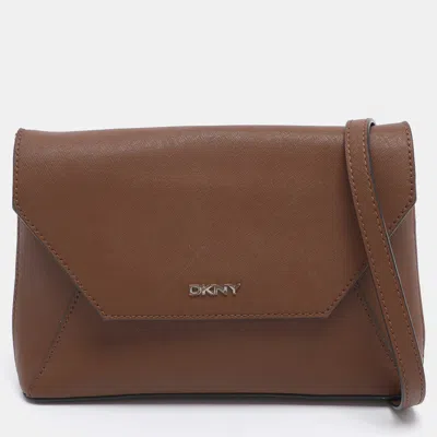 Dkny Tan Leather Bryant Park Envelope Crossbody Bag In Brown