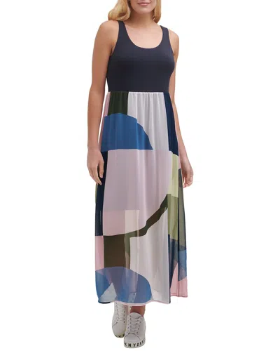 Dkny Tank Printed Overlay Dress In Black