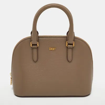 Pre-owned Dkny Taupe Brown Leather Top Zip Dome Satchel
