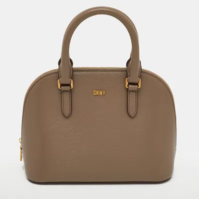 Dkny Taupe Brown Leather Top Zip Dome Satchel