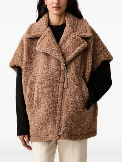 Dkny Teddy-texture Oversized Jacket In Brown