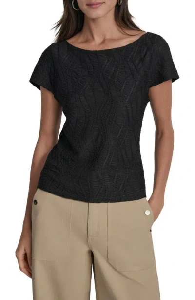 Dkny Texture Knit Top In Black