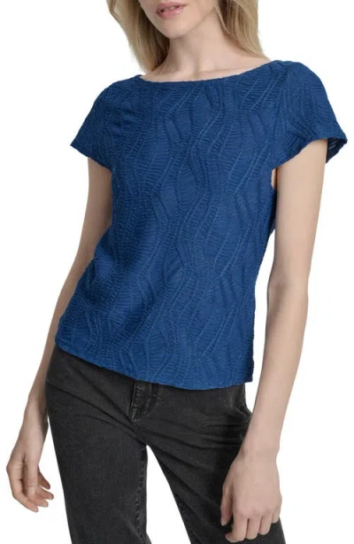 Dkny Texture Knit Top In Blue