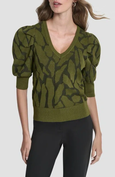 Dkny Texture Puff Sleeve Sweater In Green