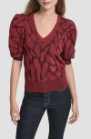 Dkny Texture Puff Sleeve Sweater In Multi