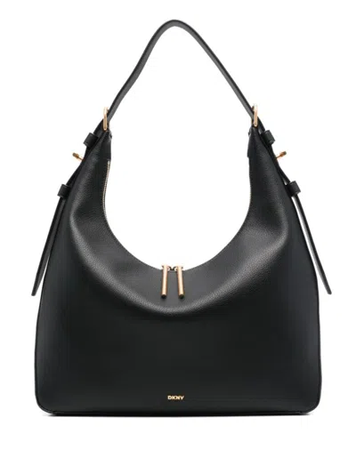 Dkny Textured Cow Leather Hobo Tote In Black