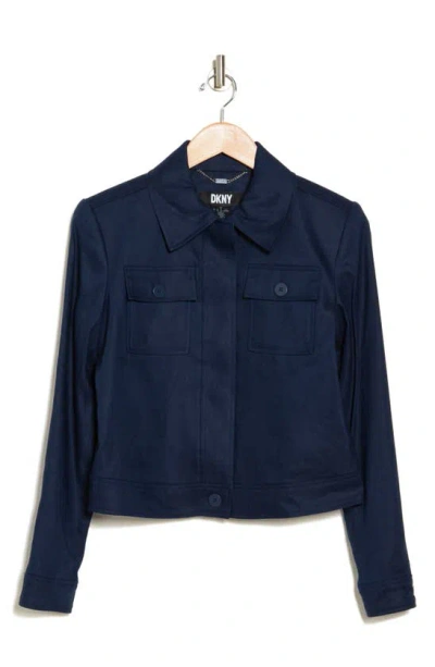 Dkny Textured Patch Pocket Crop Jacket In Navy