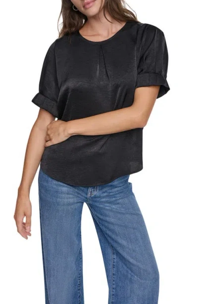 Dkny Textured Satin Shirt In Black