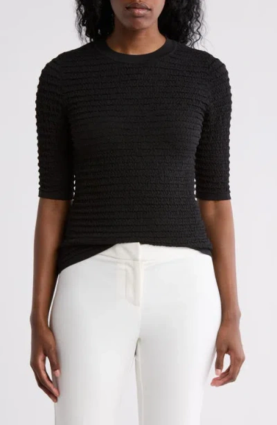 Dkny Textured Short Sleeve Knit Top In Black