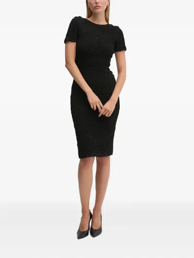 Dkny Textured Short-sleeve Mini Dress In Black