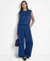 Dkny Textured Sleeveless Top Glazed Wide Leg Pants In Blue