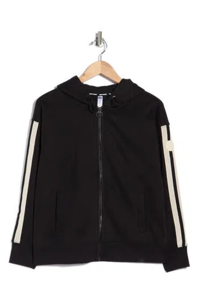 Dkny Textured Tape Drawcord Zip Hoodie In Black