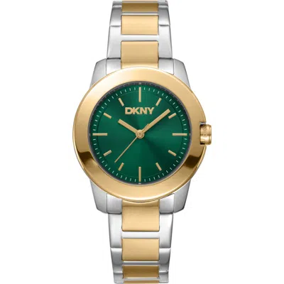 Dkny Three Hand Quartz Bracelet Watch, 32mm In Two Tone Silver And Gold