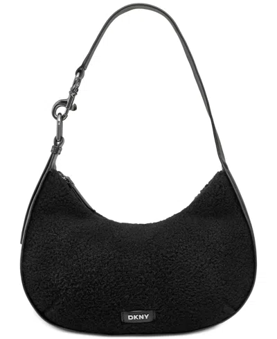 Dkny Thyme Medium Sherpa Hobo In Black,gunmetal