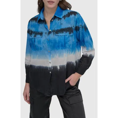 Dkny Tie Dye Cotton Button-up Shirt In Tie Dye Cornflower