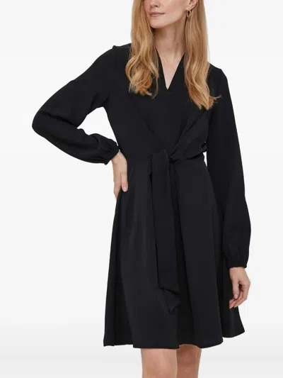Dkny Tie-fastening Long-sleeve Dress In Black