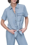 Dkny Tie Front Button-up Shirt In Light Chambray