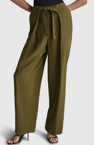 Dkny Twill Tie Front Pants In Dark Olive
