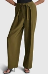 Dkny Twill Tie Front Pants In Dark Olive