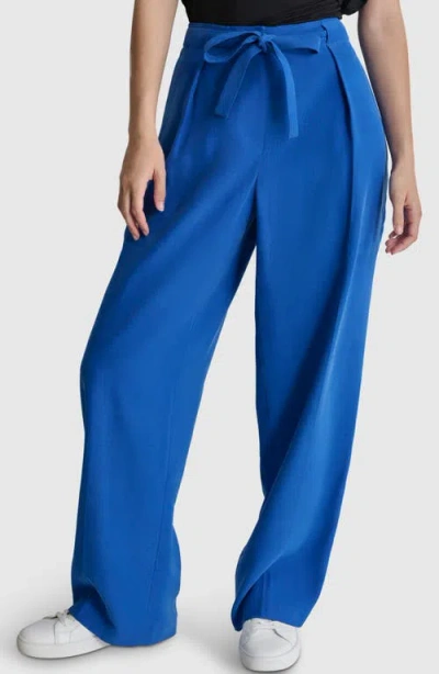 Dkny Tie Front Twill Pants In Lapis Blu
