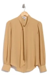 Dkny Tie Neck Long Sleeve Button-up Top