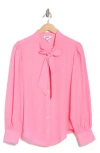 Dkny Tie Neck Long Sleeve Button-up Top In Red