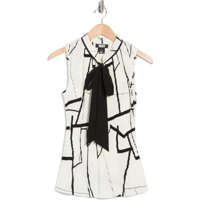 Dkny Tie Neck Pleated Top In Multi
