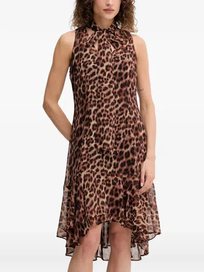 Dkny Tie Neck Ruffled Mini Dress In Animal Print