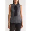 Dkny Tie Neck Sleeveless Pleated Top In Gray