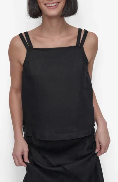 Dkny Tie Strap Linen Top In Black