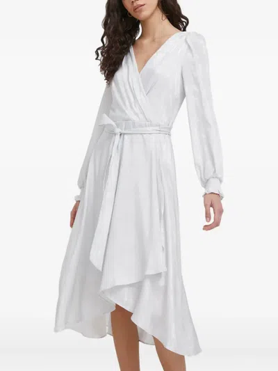 Dkny Tie-waist Long-sleeved Midi Dress In White