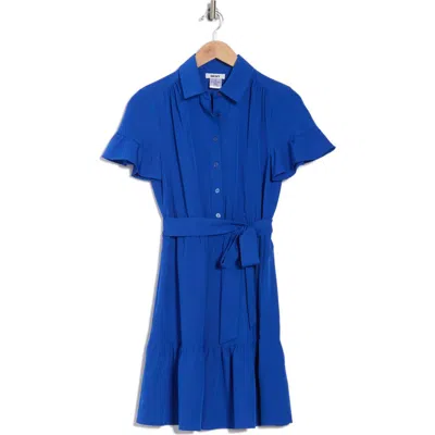 Dkny Tie Waist Ruffle Hem Dress In Atlantic Blue