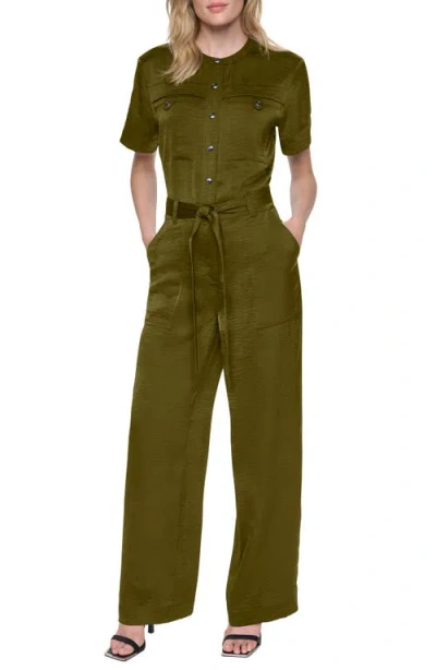 Dkny Tie Waist Satin Utility Jumpsuit In Green