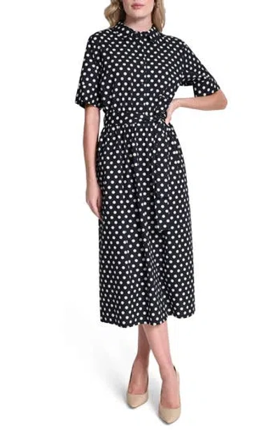 Dkny Tie Waist Shirtdress In Black