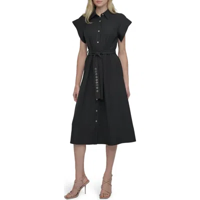 Dkny Tie Waist Shirtdress In Black