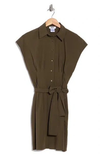 Dkny Tie Waist Shirtdress In Green