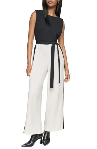 Dkny Tie Waist Wide Leg Jumpsuit In Black