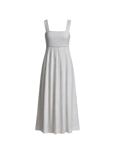 Dkny Tie-back Sleeveless Midi Linen Dress In White