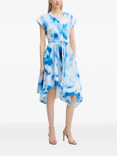 Dkny Tie-dye Linen Asymmetric Dress In Blue