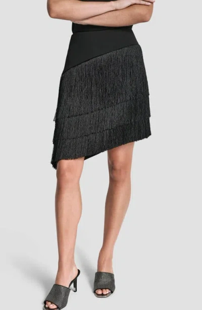 Dkny Tiered Fringe Skirt In Black