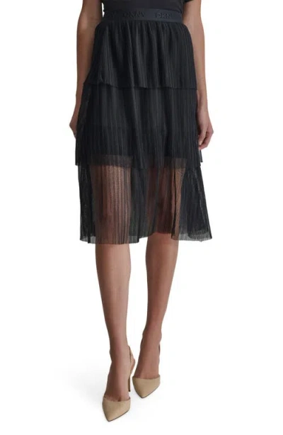 Dkny Women's Logo-waistband Tiered Plisse Skirt In Black