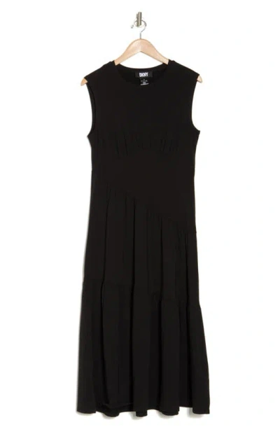 Dkny Tiered Stretch Cotton Maxi Dress In Black