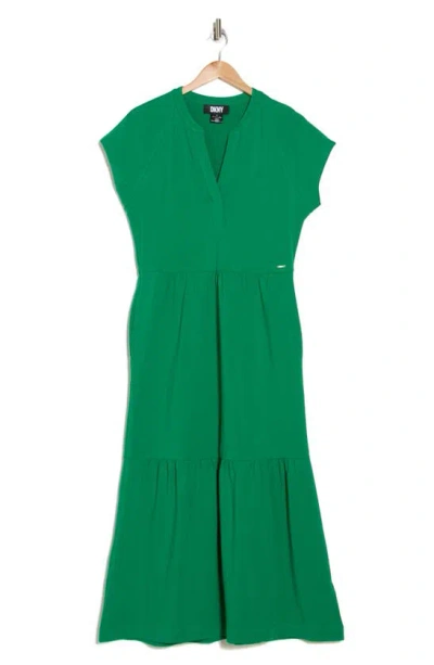 Dkny Tiered Stretch Cotton Maxi Dress In Clover