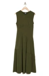 Dkny Tiered Stretch Cotton Maxi Dress In Fatigue
