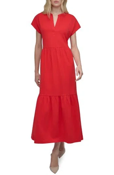 Dkny Tiered Stretch Cotton Maxi Dress In Tomato